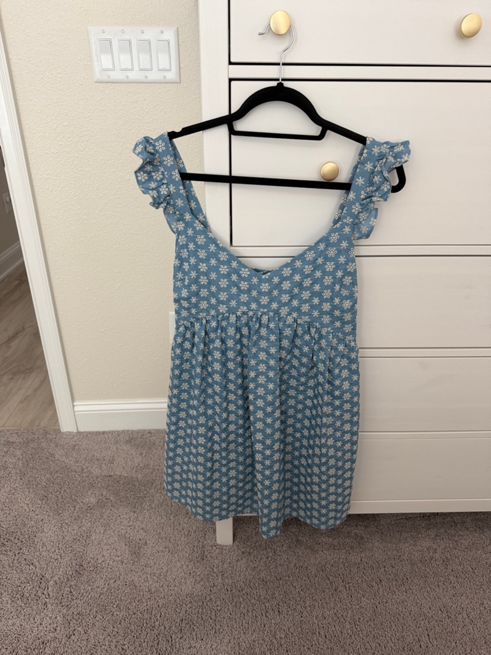 Blue Floral Ruffle-Sleeve Women’s Top